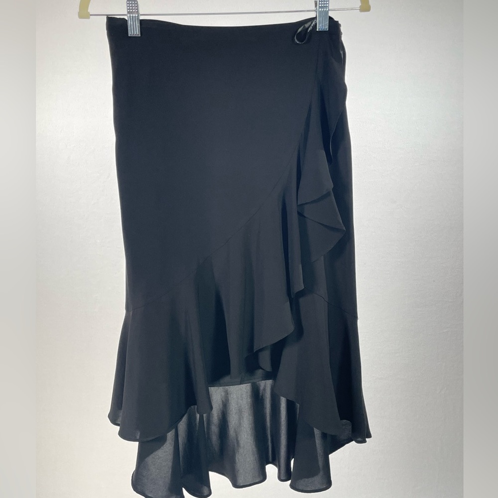 Calvin Klein black ruffle hi-lo hem skirt